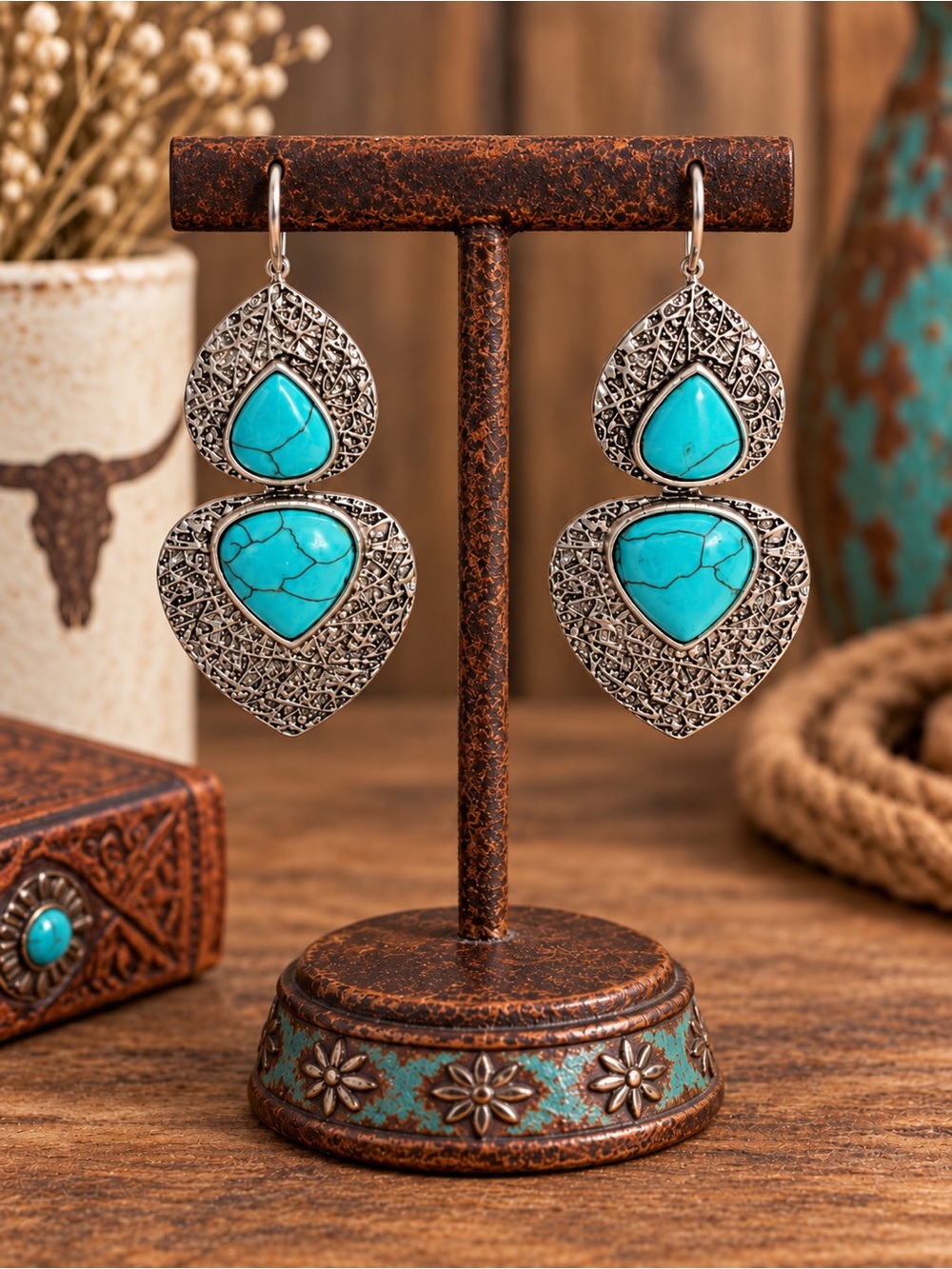 Kenneth Cole Reaction KCR Western Howlite Statement Drop Earrings Boho Southwest